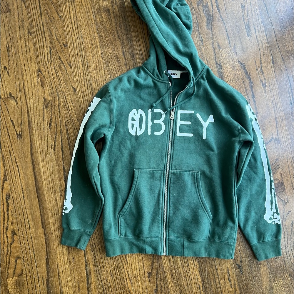 Obey Green Zip-Up Hoodie